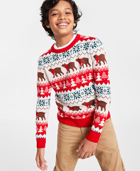 Holiday Lane Big Boys Santa Bear Sweater